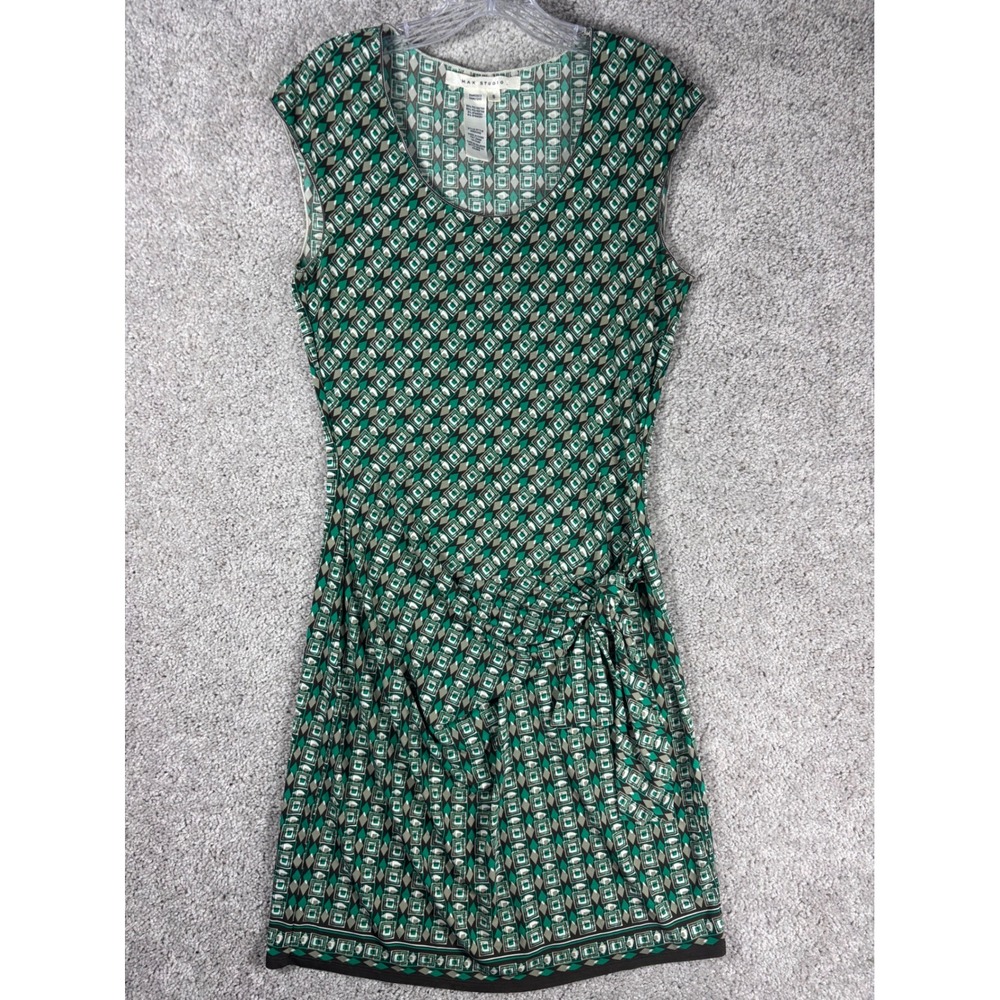 Max Studio Women Green Geometric Print Sleeveless Sheath Dress Size S